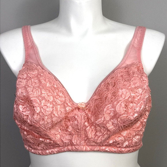 Vintage Delicates Size 48D Bra Unlined Sling Style Wire Free Melon Pink Lace - Picture 1 of 8